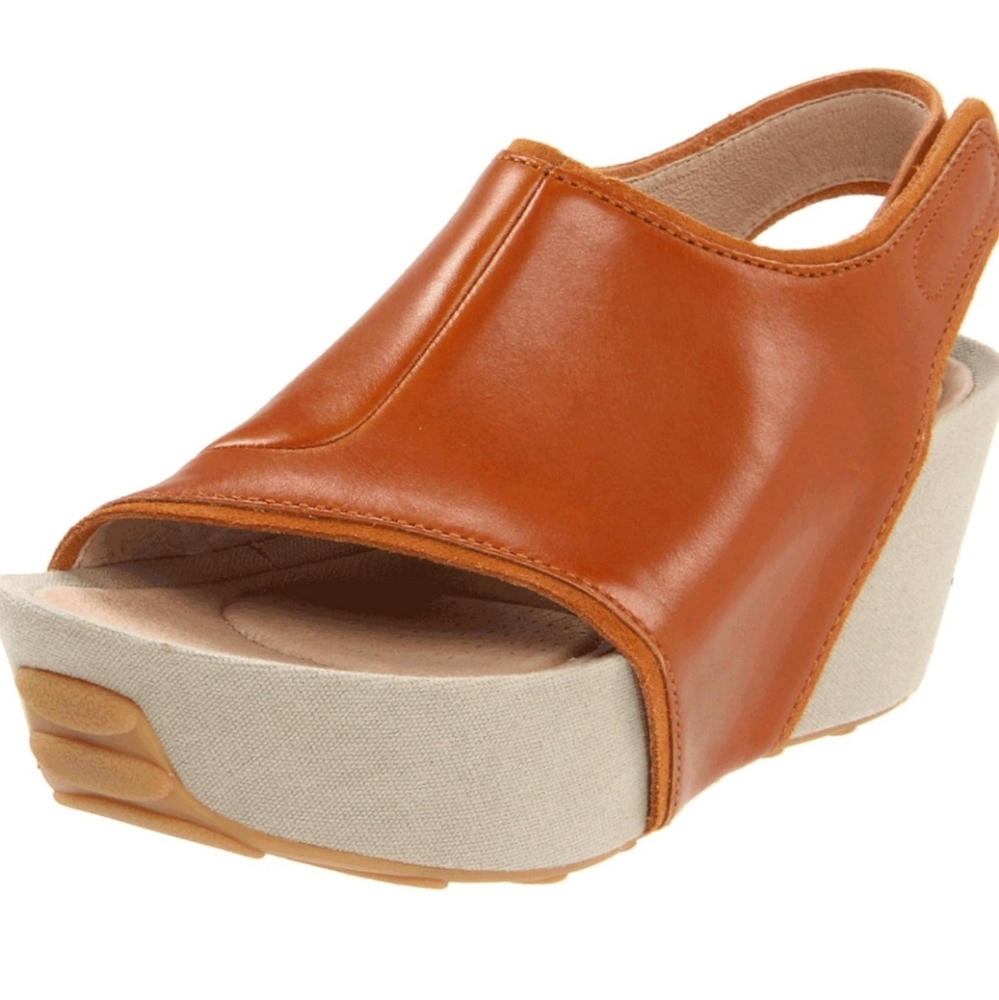 TSUBO Barto Natural US Women's 10 Tan Leather and Taupe Canvas Platform Sandals